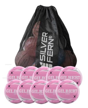 10 x Gilbert Exo Trainer Netball Balls Sizes 5 Pink+ Free MESH BALL CARRY BAG 10 x Gilbert Exo Trainer Netball Balls Size 5