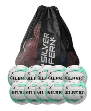 10 x Gilbert Exo Trainer Netball Balls Size 4 White + Free MESH BALL CARRY BAG 10 x Gilbert Exo Trainer Netball Balls Size 4