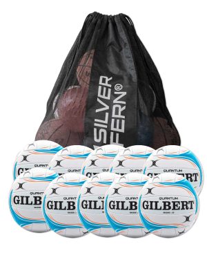 10 x Quantum Match Netball Balls Size 5 + FREE MESH BALL CARRY BAG 10 Gilbert Netballs Size 5