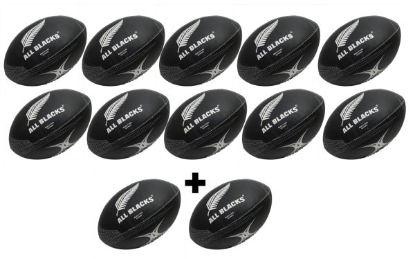 12 x Gilbert All Blacks Supporter Rugby Balls Black 10 Inch