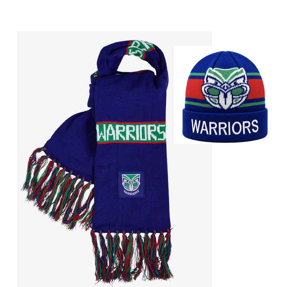 NZ Warriors NRL Bar Scarf & Transform Beanie Set NZ Warriors NRL Bar Scarf & Transform Beanie Set